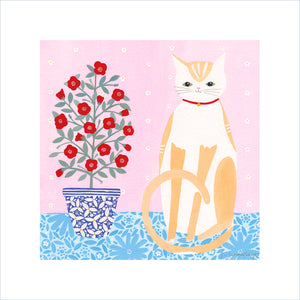Cat With Pot Plant Art Print