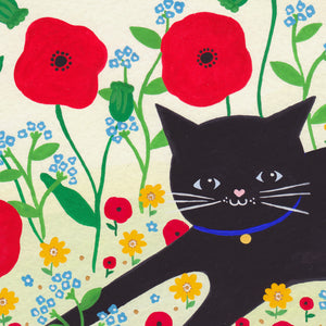 Cat With Poppies Art Print