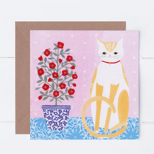 Cat With Pot Plant Greeting Card