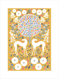 Scandi Mustard Greyhounds Art Print