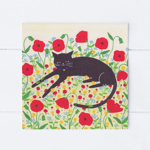 Cat With Poppies Greeting Card