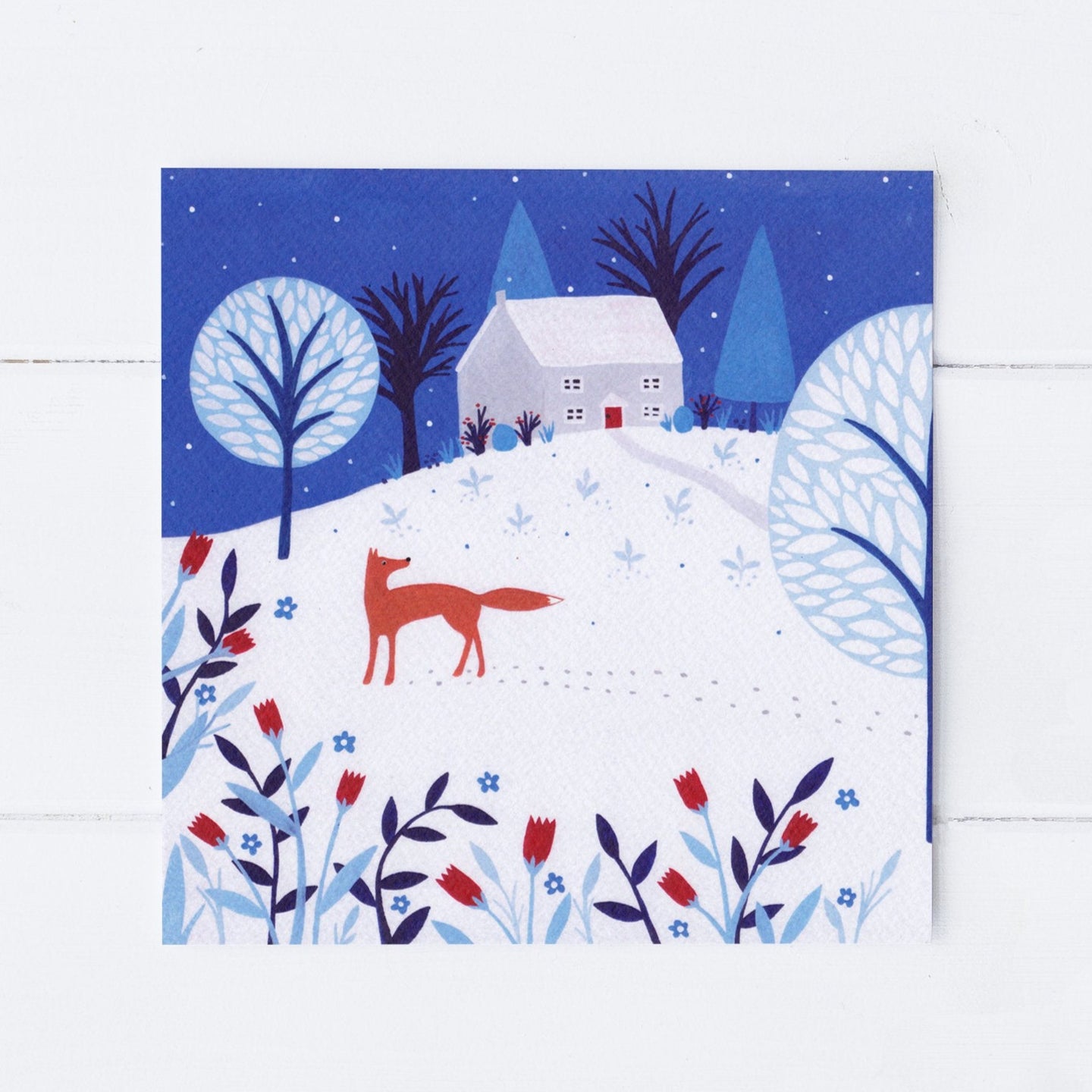 Winter Fox Cottage Greeting Card