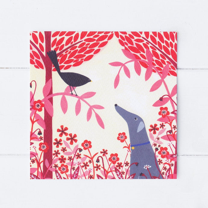 Wholesale - SS064 Autumn Greyhound And Blackbird 150x150mm, Pack of 6 Greeting Cards